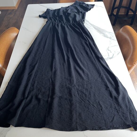 Kirundo One Shoulder Sleeveless Midi Dress Ruffle Black Pullover Size Small NWT - Picture 1 of 13